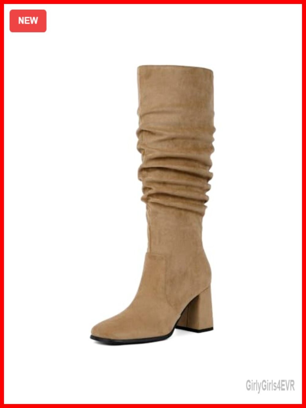 Knee High Boots Square Toe Chunky Heel Faux Leather Tall Boots